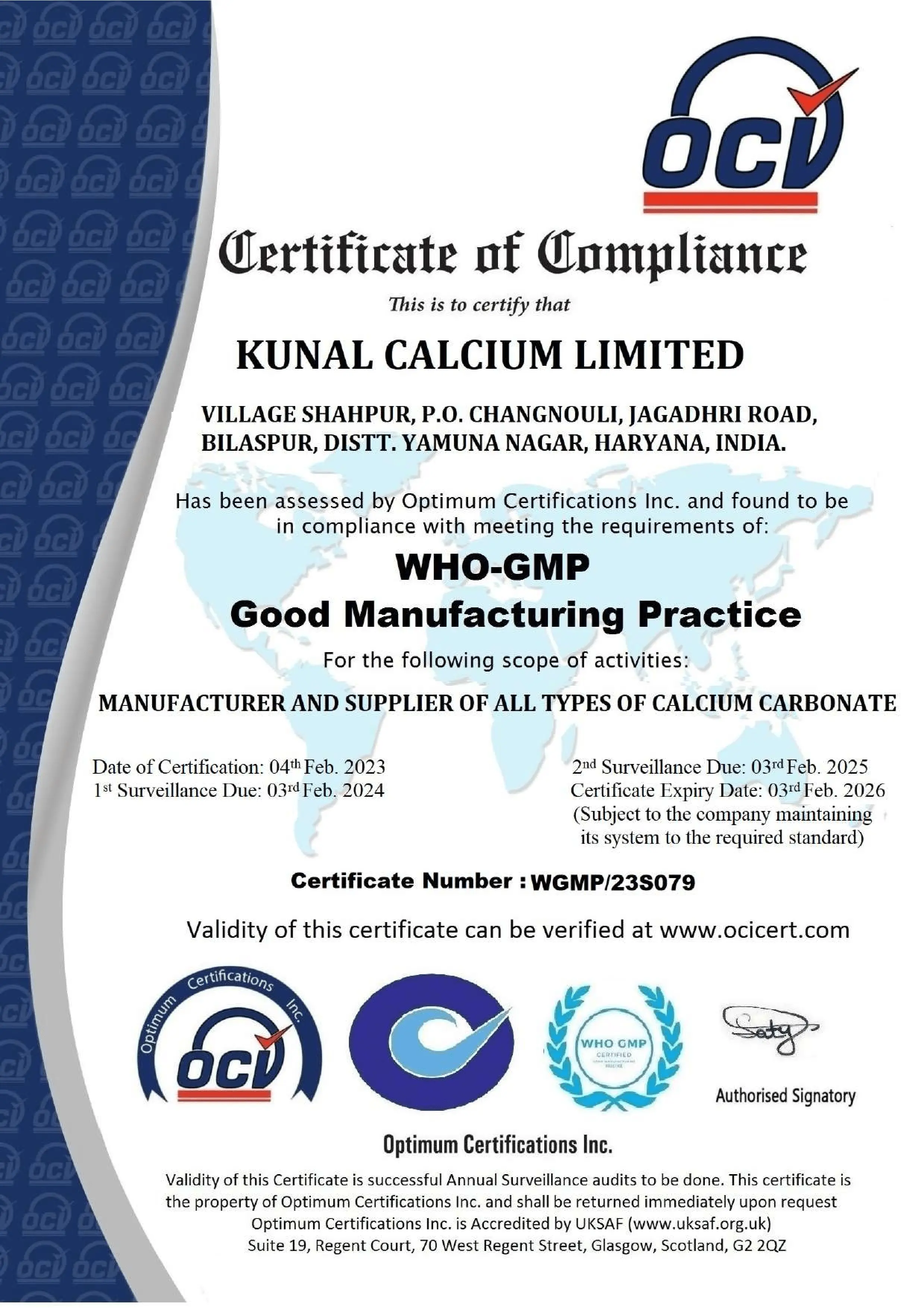 Kunal Calcium ISO WHO-GMP